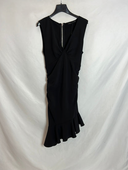 ZARA. Vestido midi negro volantes T.S
