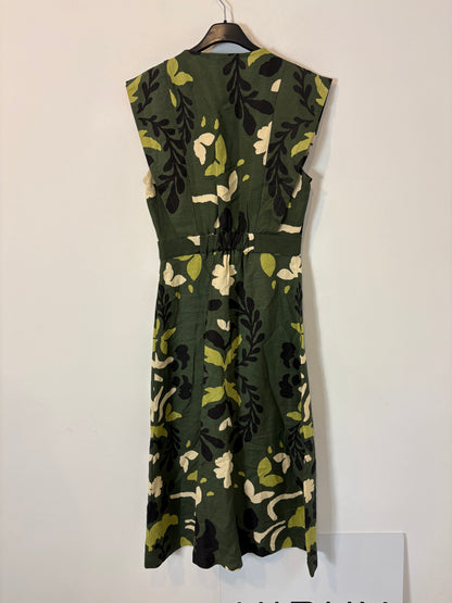 TINTORETTO. Vestido midi verde flores con lino. T S