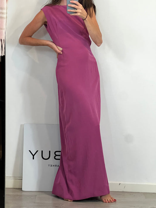 LADY PIPA. Vestido largo rosa abertura espalda
