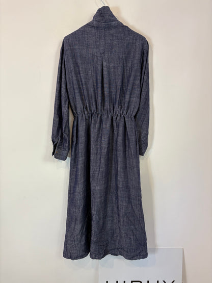 ZARA. Vestido largo denim ligero con lino. T S