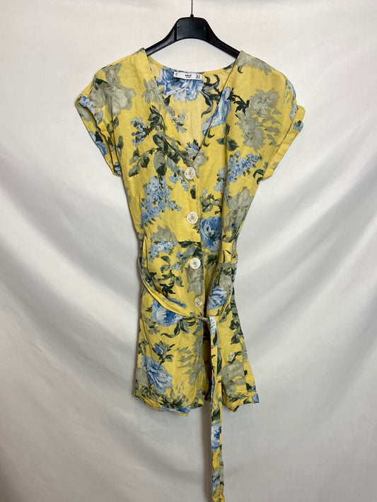 MANGO. Mono corto amarillo estampado T.XS