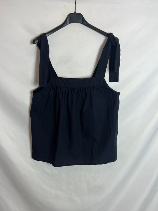 MANGO. Top azul lazadas hombros. T M