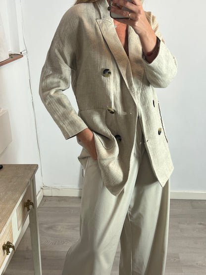 ZARA. Chaqueta larga lino beige. T S
