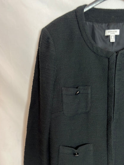 CORTEFIEL. Chaqueta tweed negra bolsillos. T XXL