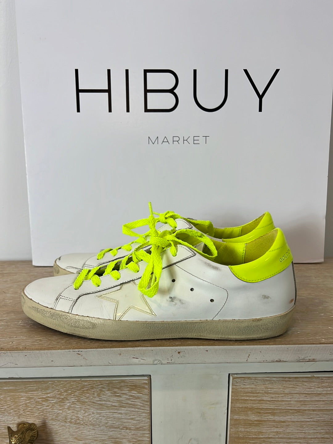GOLDEN GOOSE. White and fluorescent leather sneakers. Size 39