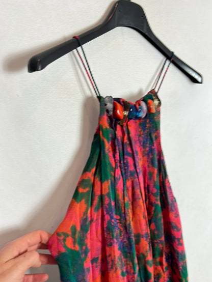 ZARA. Vestido midi gasa estampado cuello halter. T S