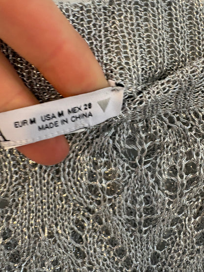 ZARA. Conjunto top y falda plateada crochet. T S/M