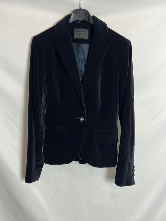 LANIDOR. Blue velvet-textured blazer. Size 34