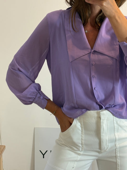 BIMANI. Blusa malva cuello  T.m