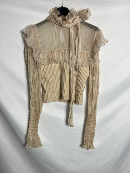 ZARA. Jersey corto beige doble textura. T S