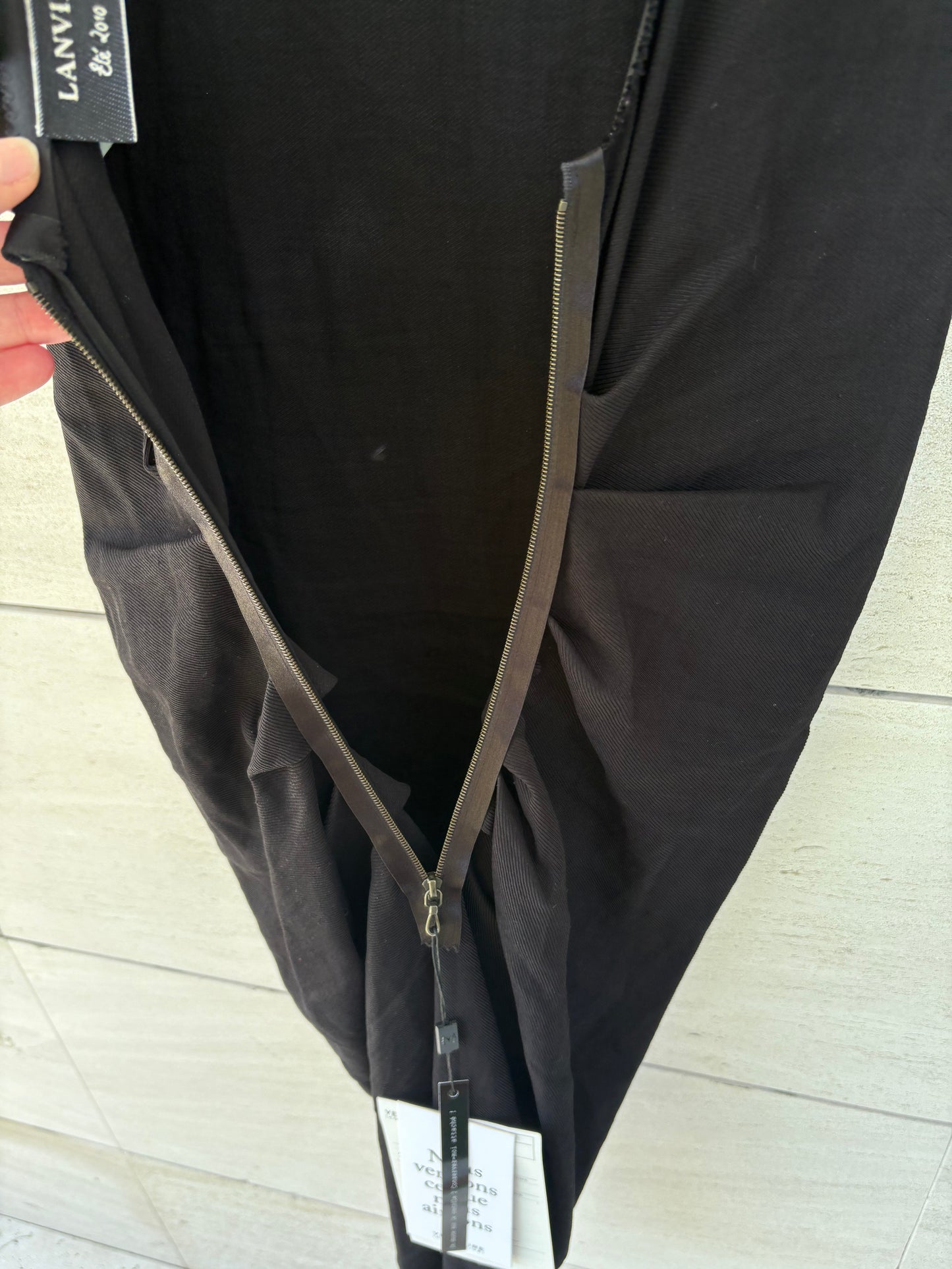 LANVIN. Vestido negro fruncido T.38