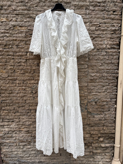 GERARD DAREL STUDIO. Vestido largo blanco troquelado