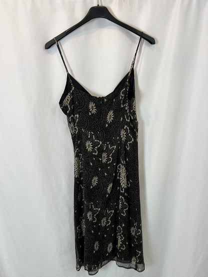 BLUNAUTA. Black printed silk midi dress. Size 40