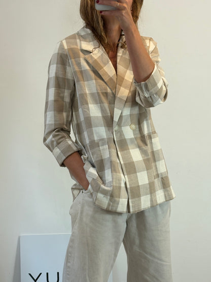 MUS & BOMON. Blazer cuadros beiges algodón