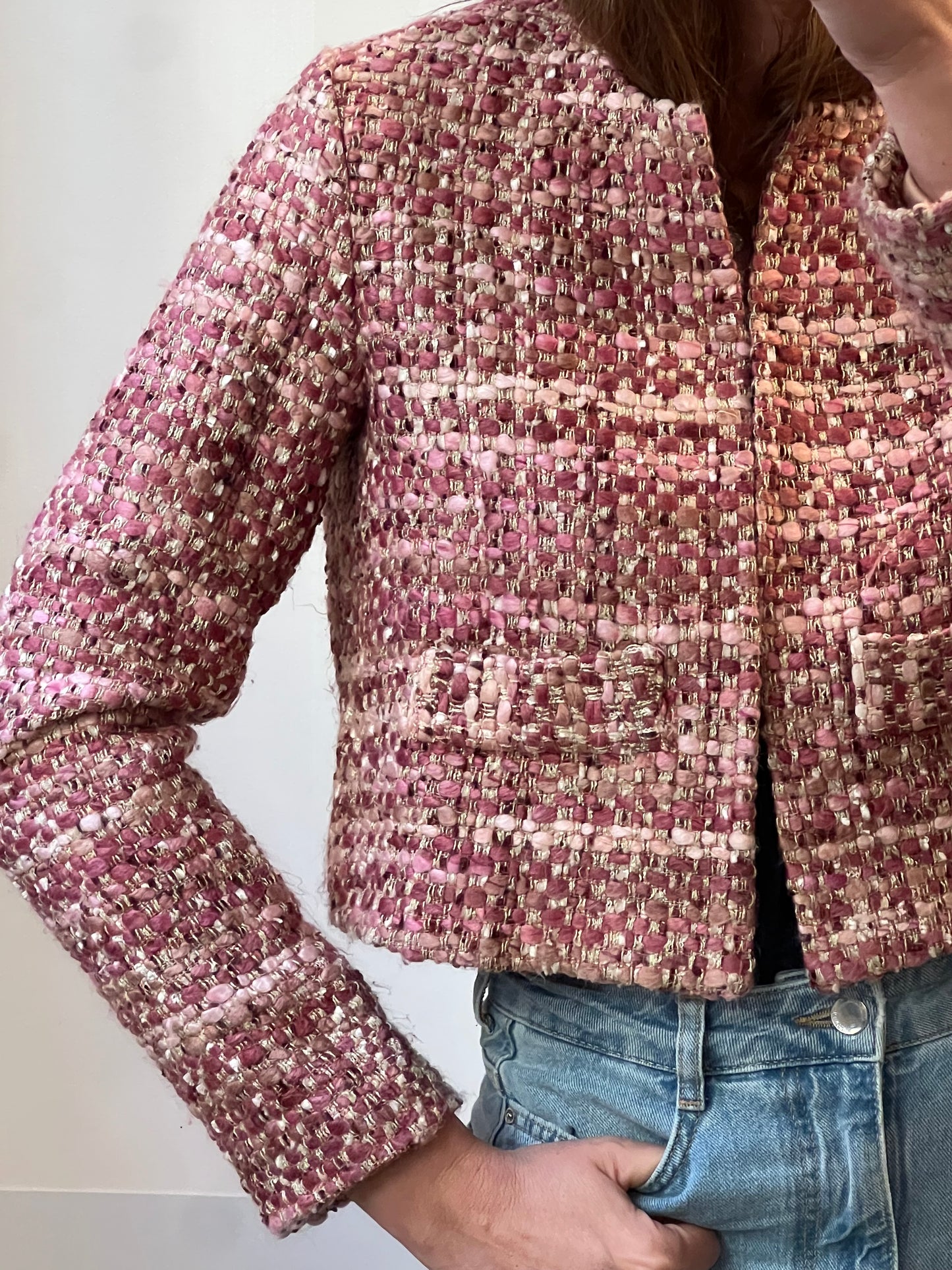 PALOMA LACACI. Chaqueta tweed tonos rosas. T M