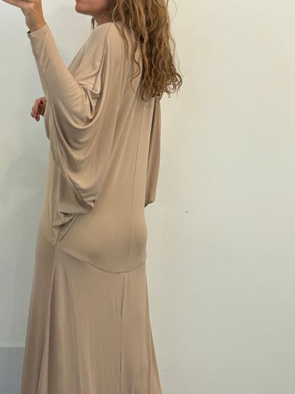 ZARA. Vestido largo punto elástico beige