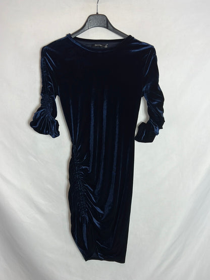 BERSHKA. Short blue velvet dress. Size XS