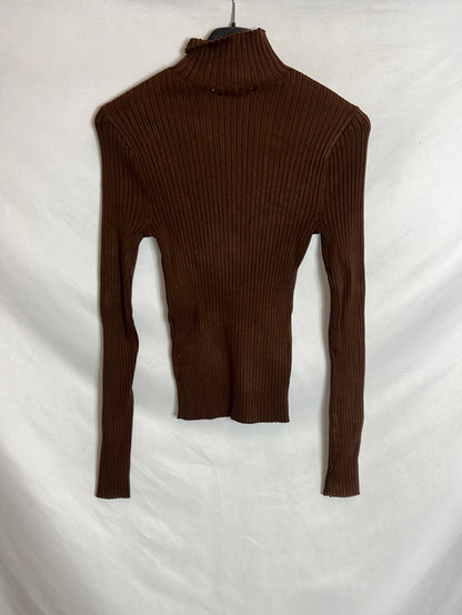ZARA. Brown ribbed long-sleeved top. TS