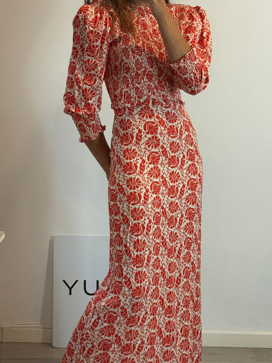 MARIETH. Vestido largo rojo estamapdo