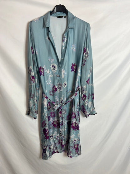 MASSIMO DUTTI. Vestido corto camisero satinado. T 40 (tara)