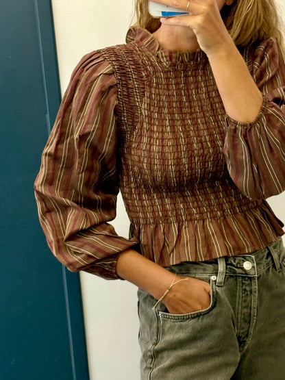 LA VÉLO. Blusa marrones nido de abeja