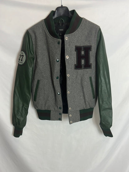 HAKEI. Two-tone bomber jacket with leather sleeves. TM