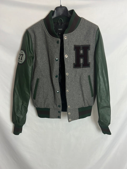 HAKEI. Two-tone bomber jacket with leather sleeves. TM