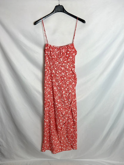 ZARA. Vestido midi rojo flores. T M
