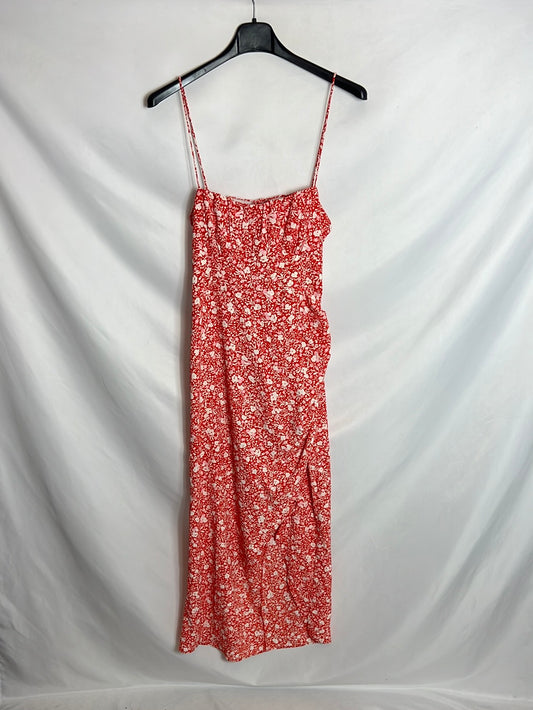 ZARA. Vestido midi rojo flores. T M