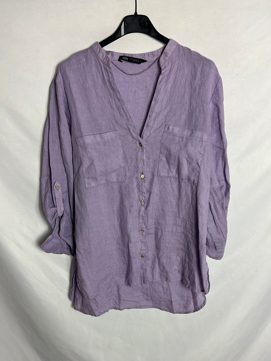 ZARA. Blusa malva lino. T M