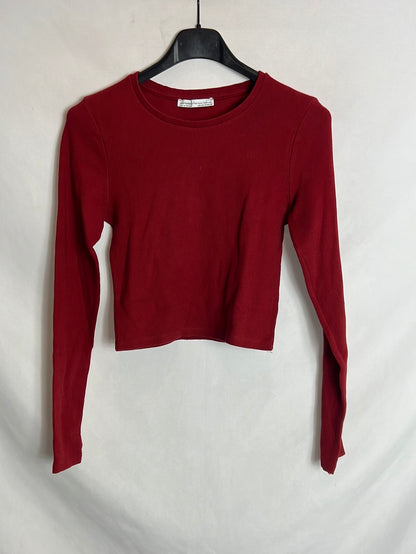 ZARA. Top canalé rojo oscuro. T M