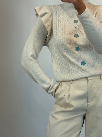 SPRINGFIELD. Jersey beige flores bordadas. T L (S/M)