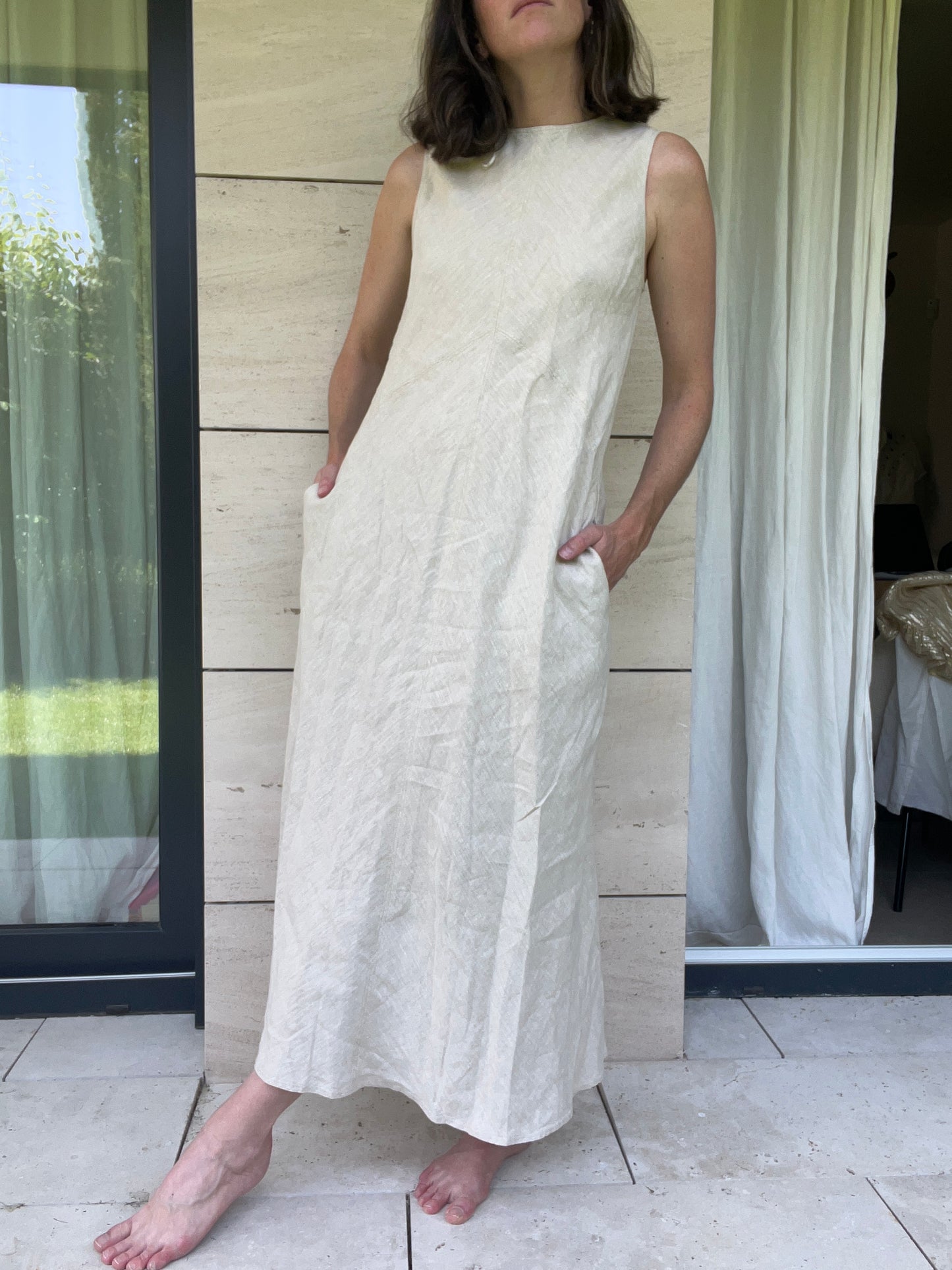 ZARA. Vestido midi lino beige. T S