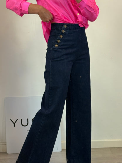 SÉZANE. Pantalón ancho tiro alto detalle botones