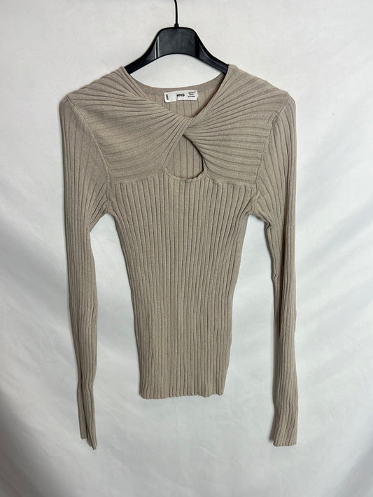 MANGO. Beige ribbed sweater. T.S.