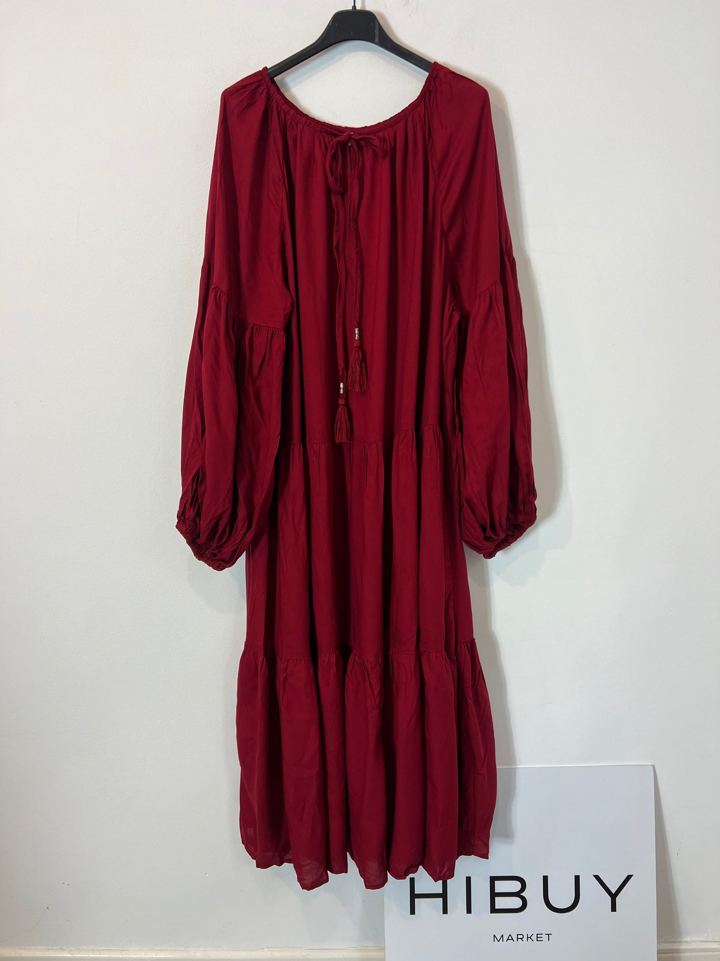 BUGANVILIA. Vestido fluido largo burdeos T.3xl