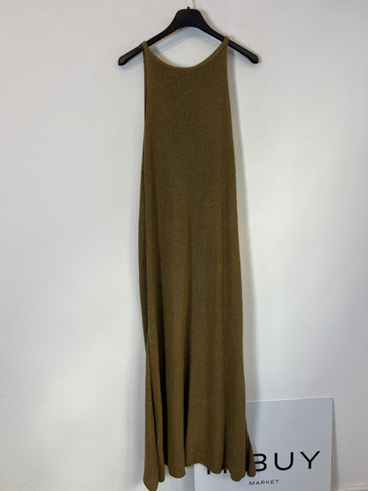 ZARA. Vestido largo punto verde caqui. T L