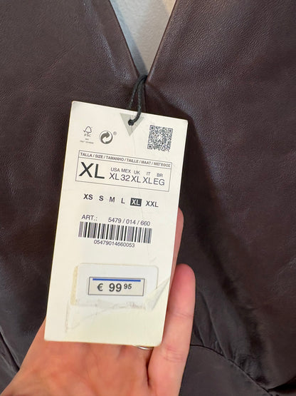 ZARA. Vestido piel marrón chocolate. T XL