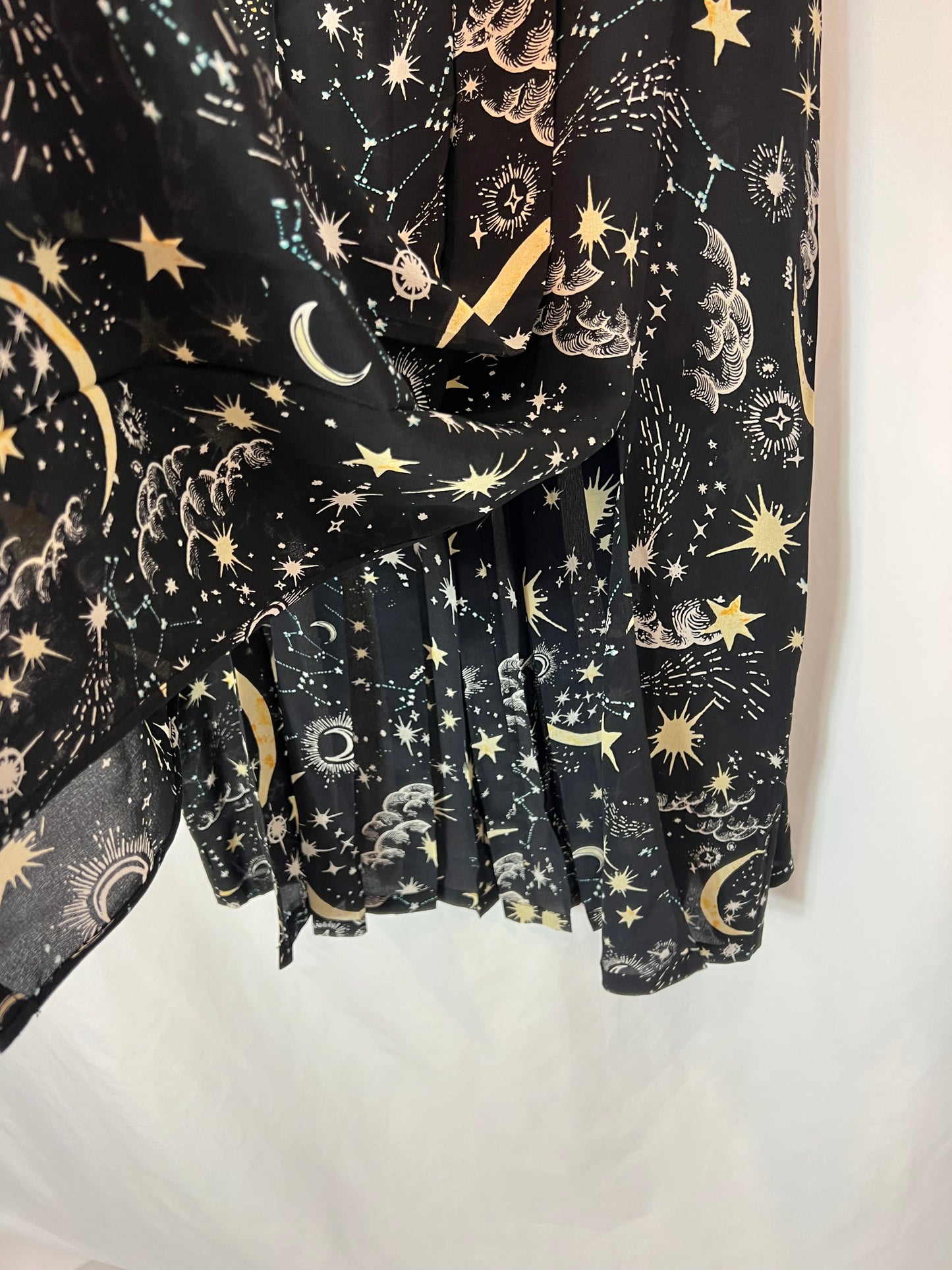 RIXO LONDON. Falda midi seda negra estampada T.s