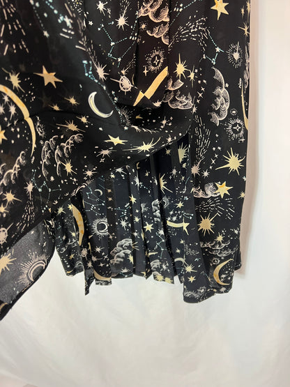 RIXO LONDON. Falda midi seda negra estampada T.s