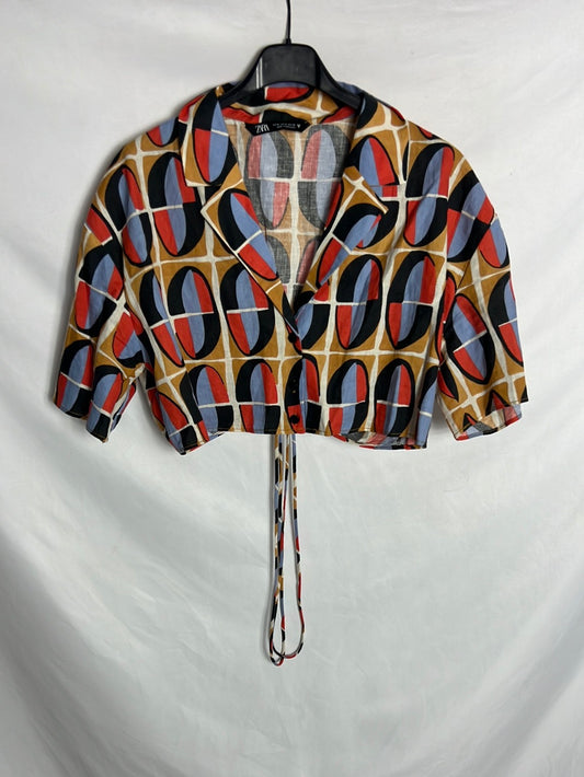 ZARA. Printed linen crop blouse. TM