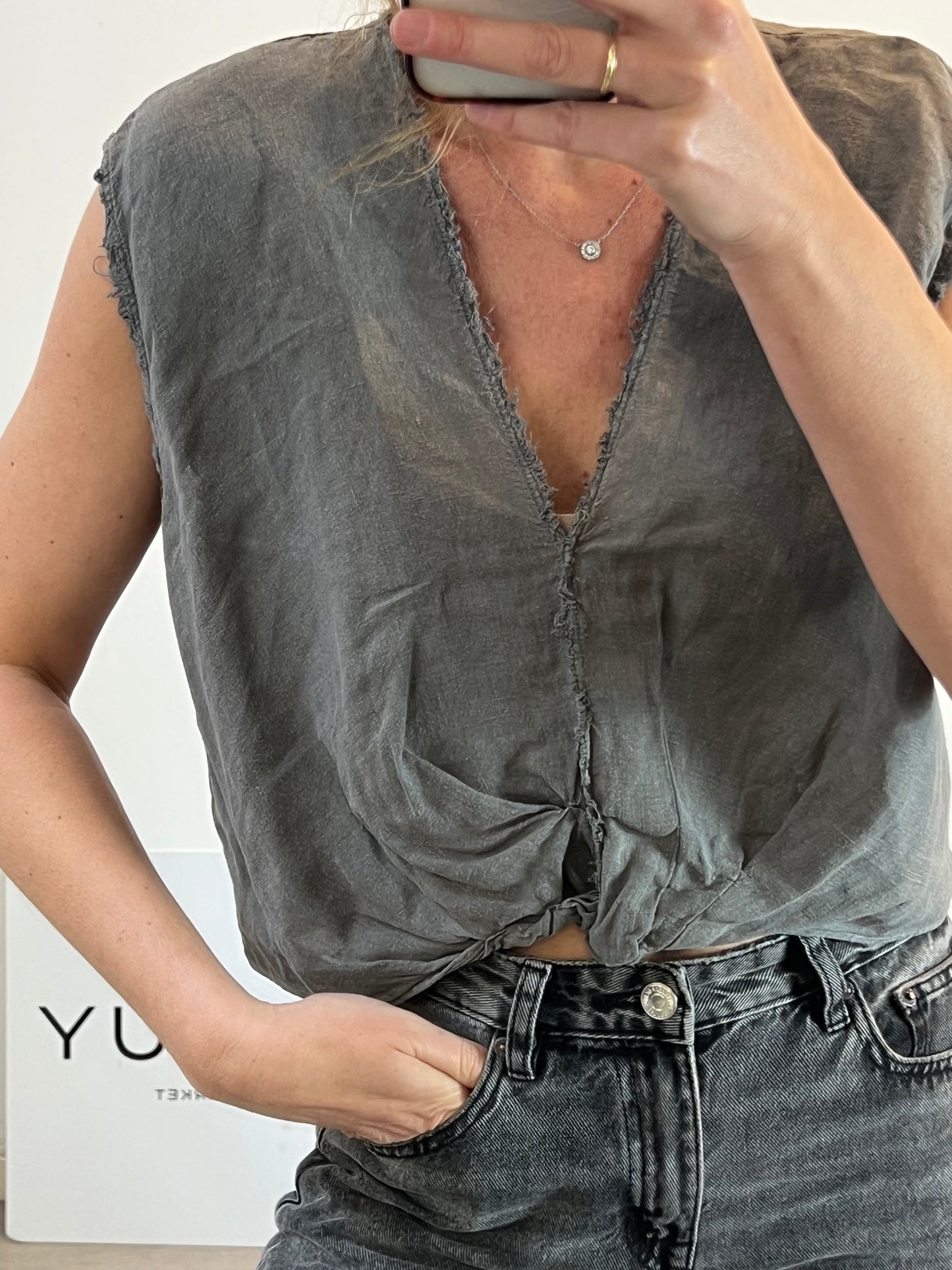 ZARA. Total look gris lino T.s/m