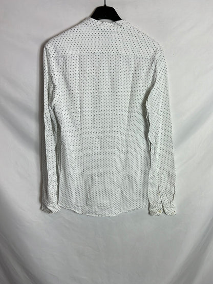 ZARA. Camisa blanca cuello mao mini lunares. T S