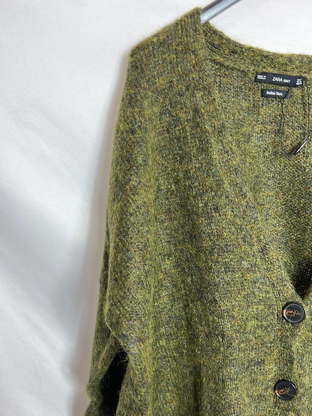 ZARA. Cárdigan verde jaspeado oversized. T M