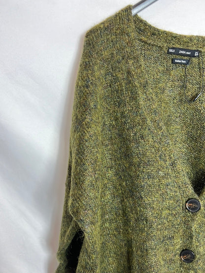 ZARA. Cárdigan verde jaspeado oversized. T M