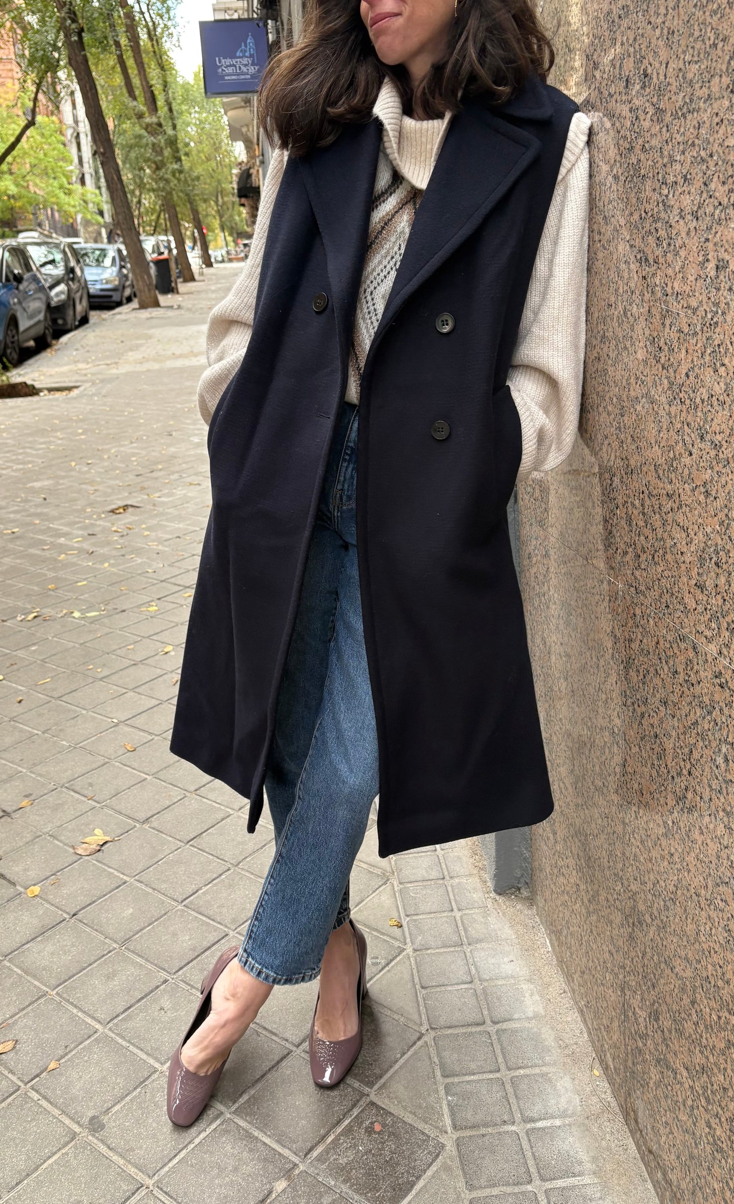 SANDRO. Chaleco largo lana azul