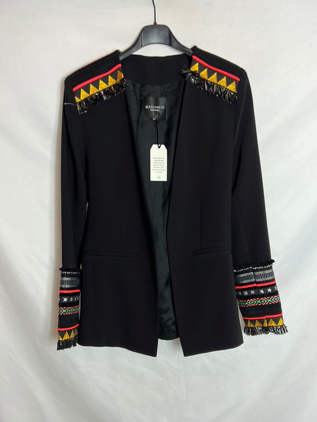 BLESS THE MESS. Black blazer with cuff and sleeve details. Size 38