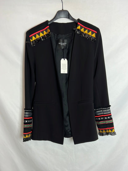 BLESS THE MESS. Black blazer with cuff and sleeve details. Size 38
