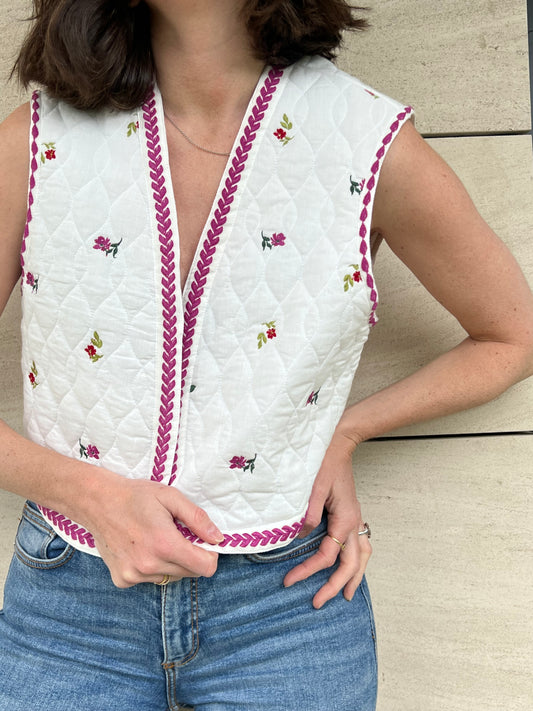 LA PETITE ÉTOILE. Chaleco blanco bordado T.1(s)