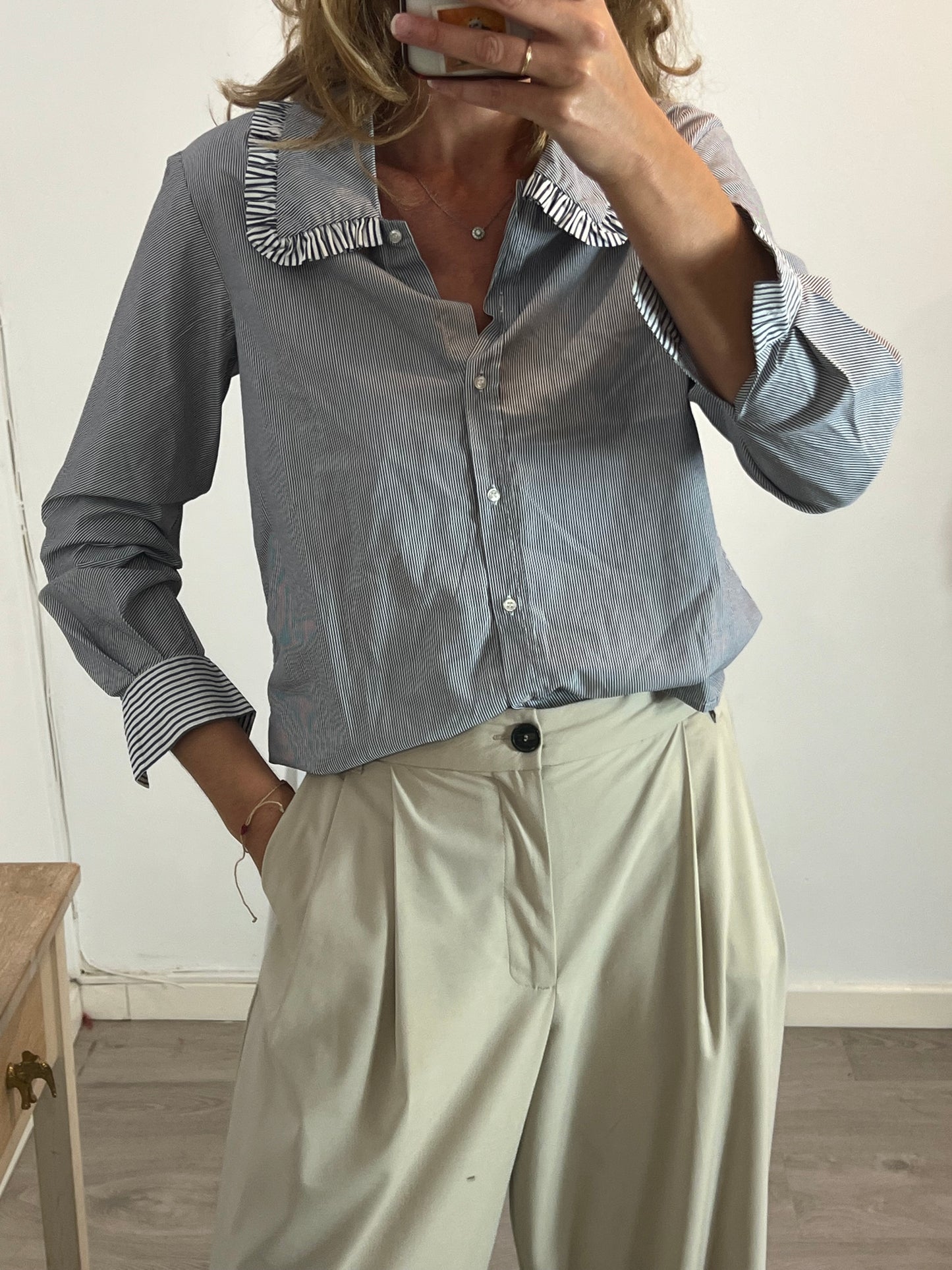 MAJE. Blue striped blouse with collar detail. Size 1 (S)